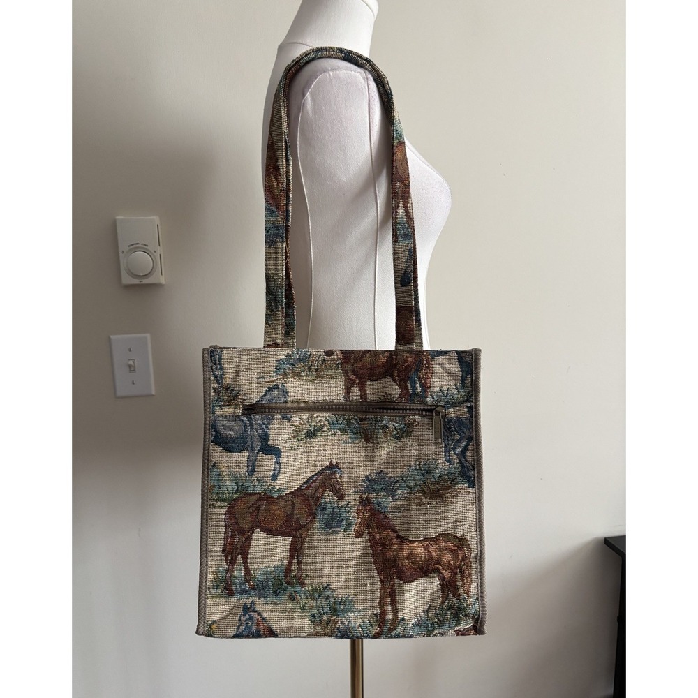 Vintage 90s Y2K Woven Tapestry Bag Equestrian Southwestern Horse Tote Coin Purse